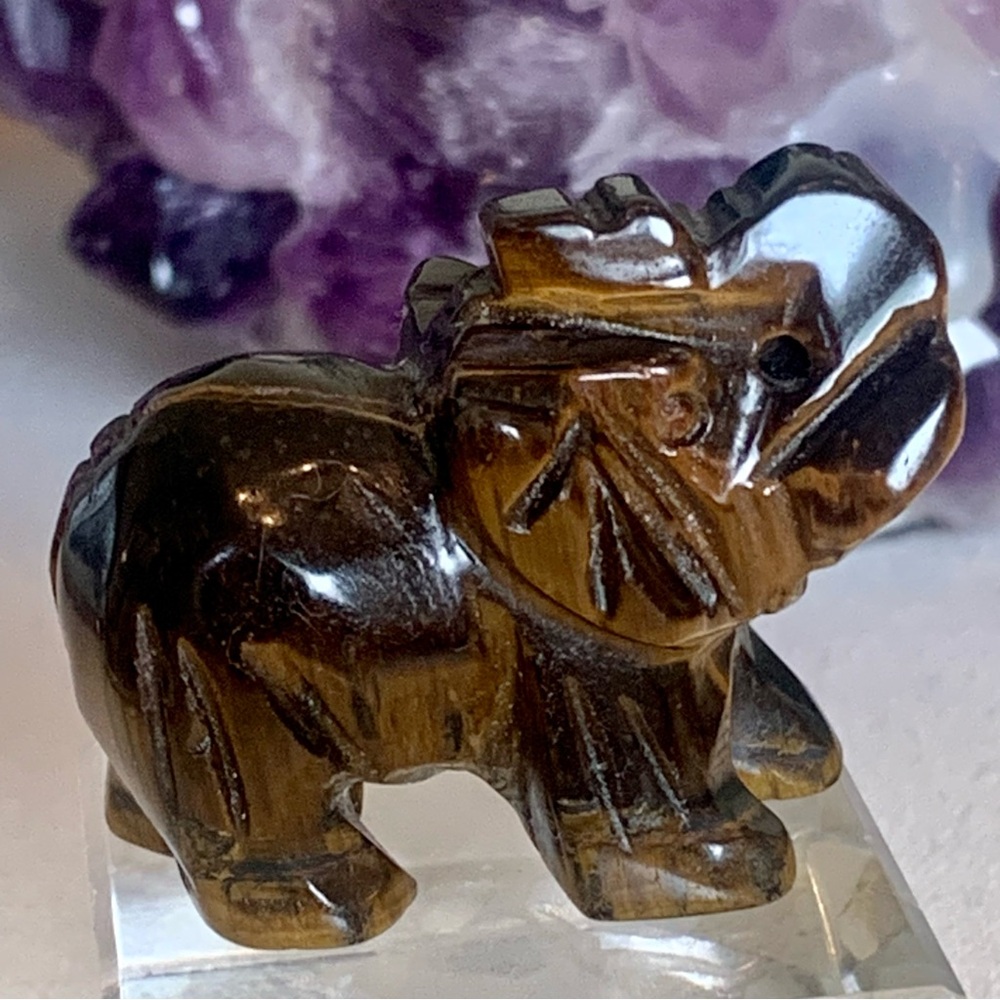 Tiger's Eye Carved Quartz Crystal Elephant Carving Reiki Healing Figurine FLASHY - Picture 4 of 15